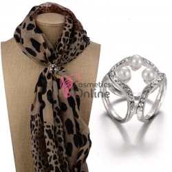 Inel elegant pentru esarfa din metal Cod PIMS006AA Argintiu cu cristale si perle